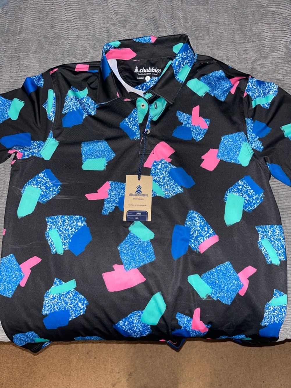 chubbies Black Polo with Blue, Teal & Pink Abstract Print